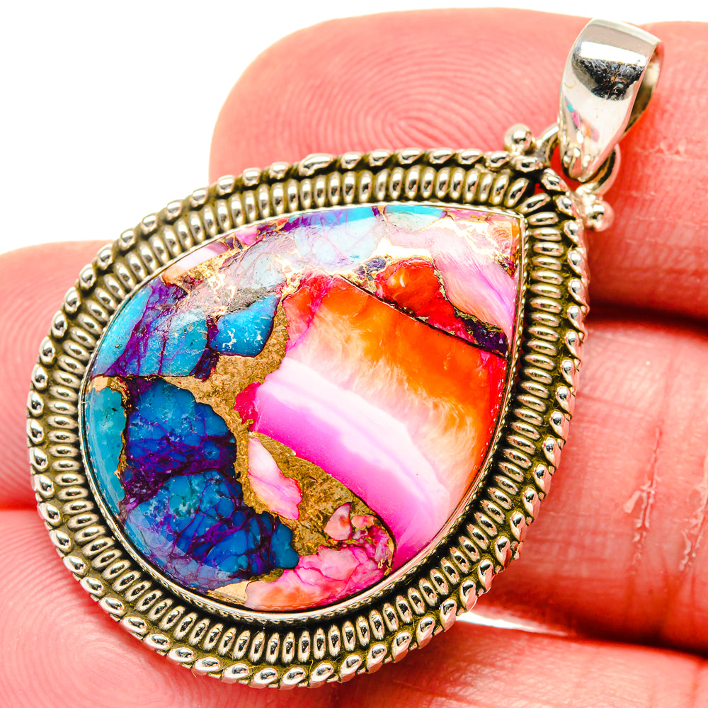 Kingman Pink Dahlia Turquoise Pendants handcrafted by Anasilvercos - PD20279
