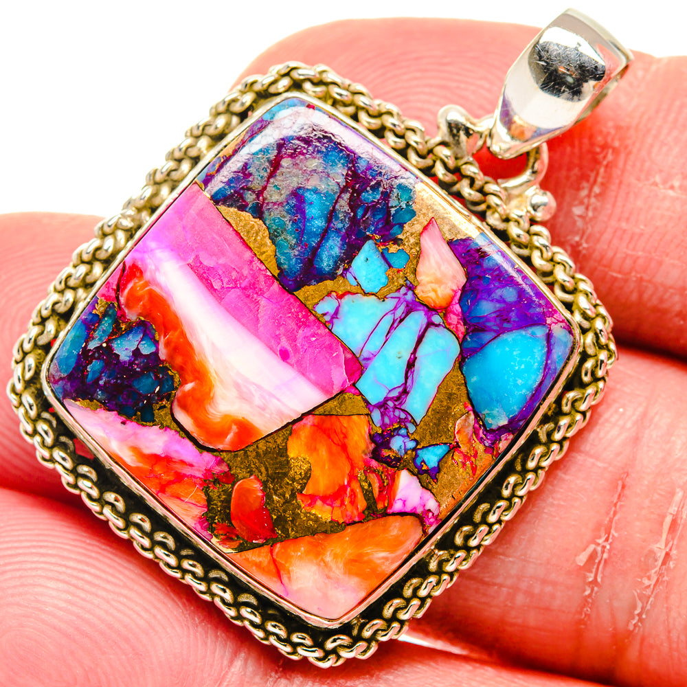 Kingman Pink Dahlia Turquoise Pendants handcrafted by Anasilvercos - PD20289