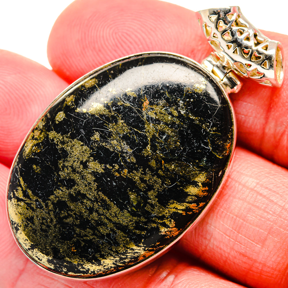 Pyrite In Black Onyx Pendants handcrafted by Anasilvercos - PD20363