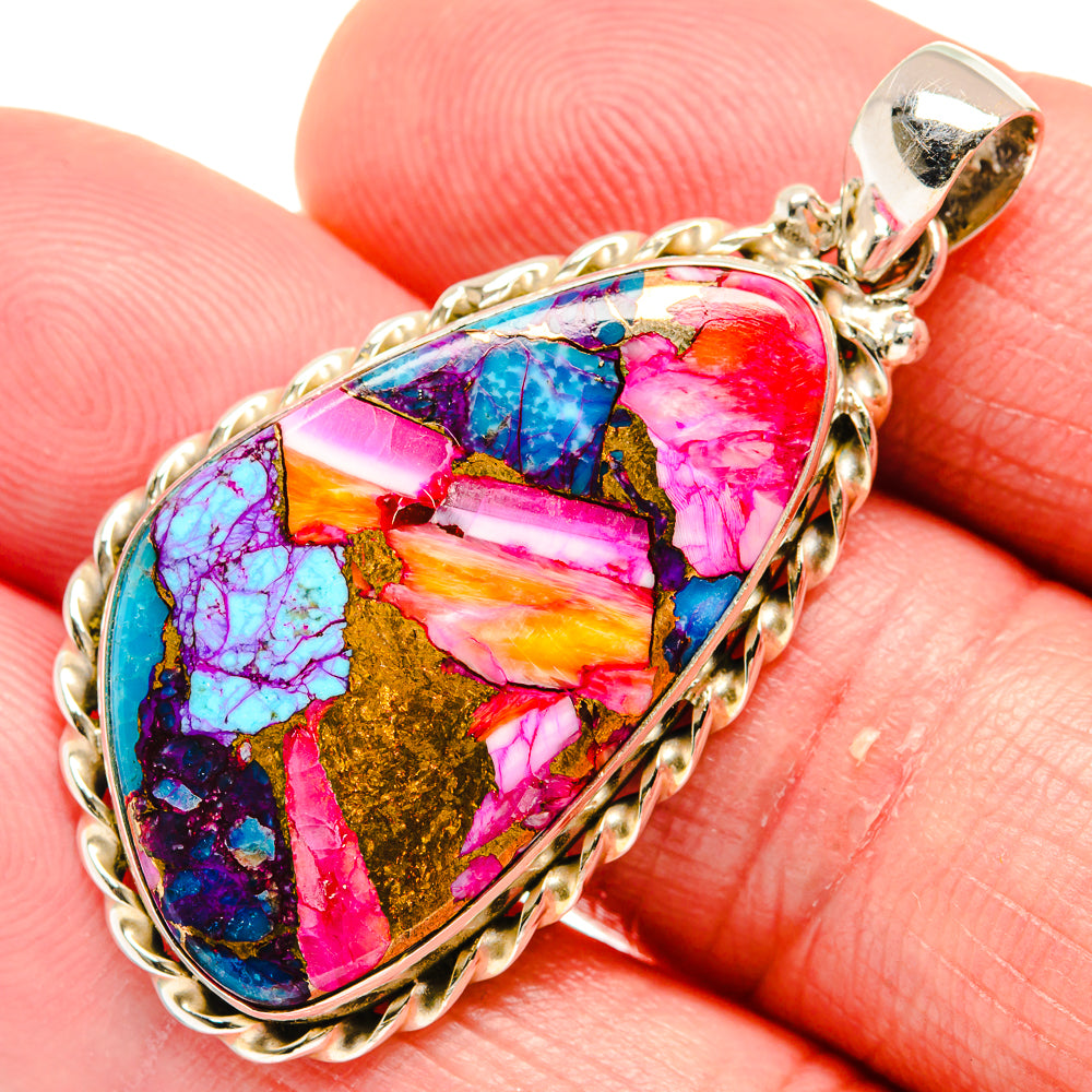 Kingman Pink Dahlia Turquoise Pendants handcrafted by Anasilvercos - PD20451