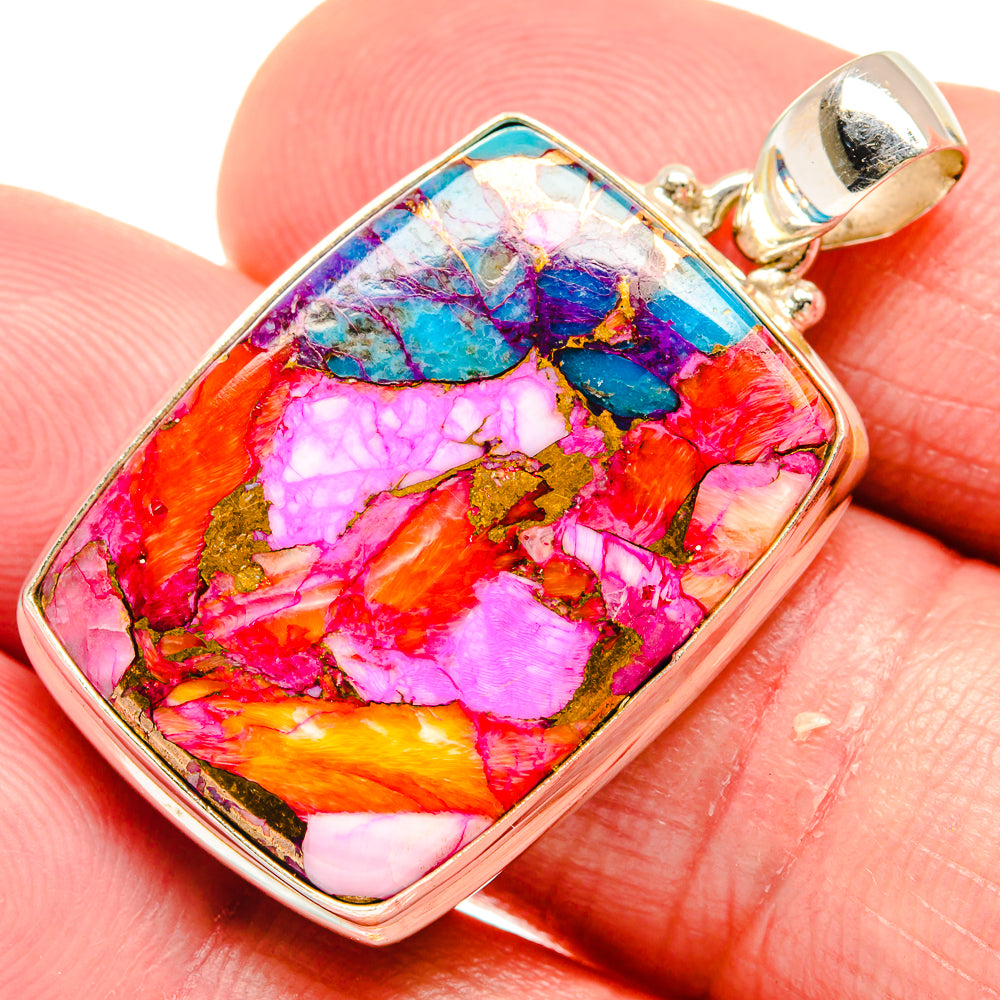Kingman Pink Dahlia Turquoise Pendants handcrafted by Anasilvercos - PD20452