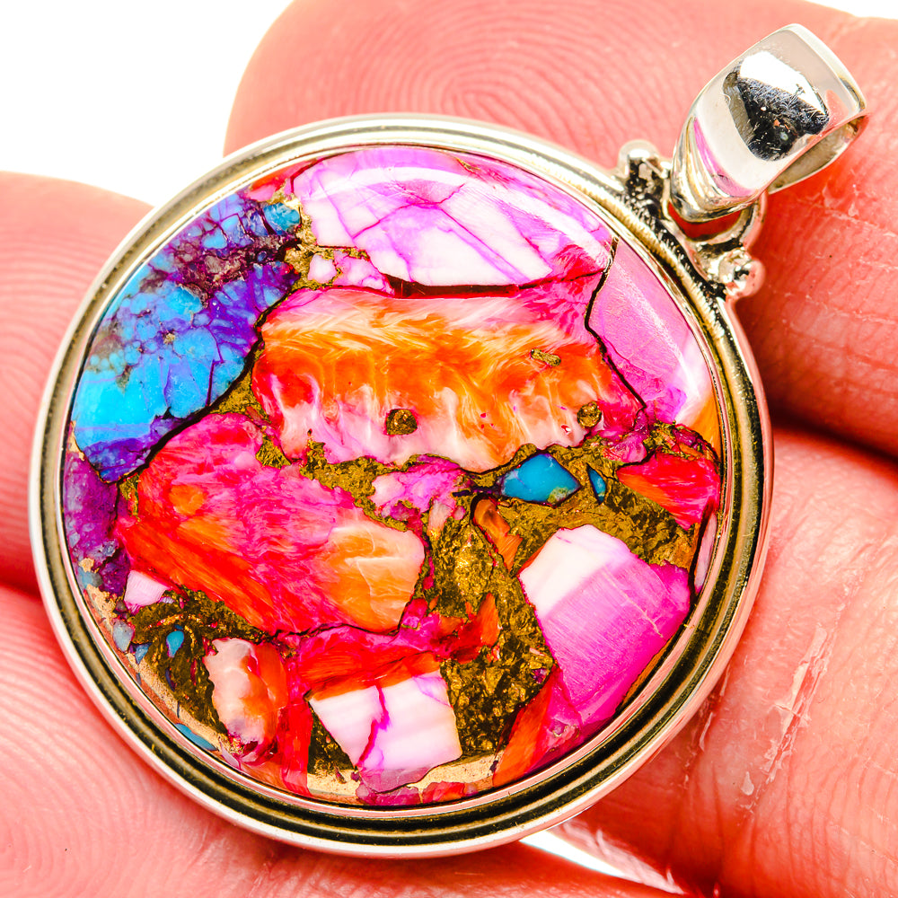 Kingman Pink Dahlia Turquoise Pendants handcrafted by Anasilvercos - PD20491