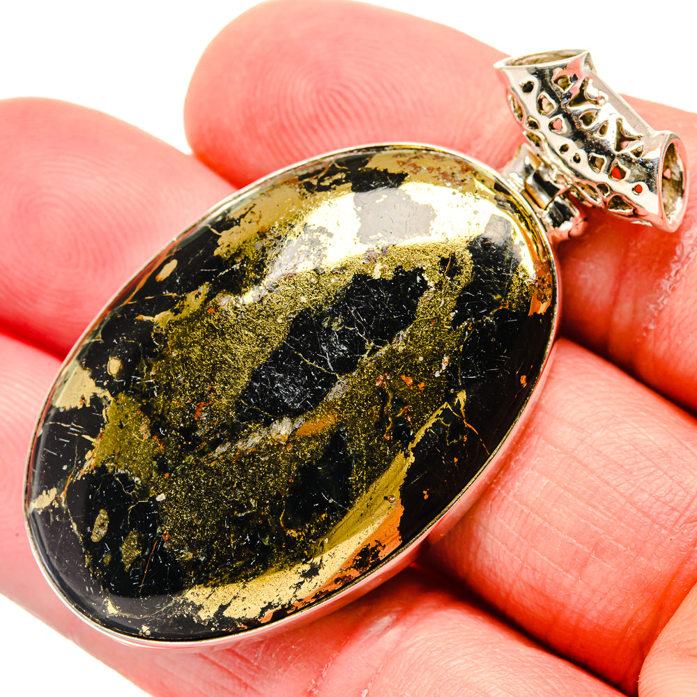 Pyrite In Black Onyx Pendants handcrafted by Anasilvercos - PD20567