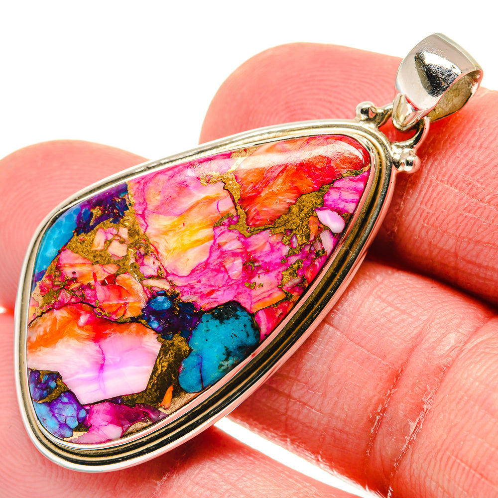 Kingman Pink Dahlia Turquoise Pendants handcrafted by Anasilvercos - PD20670