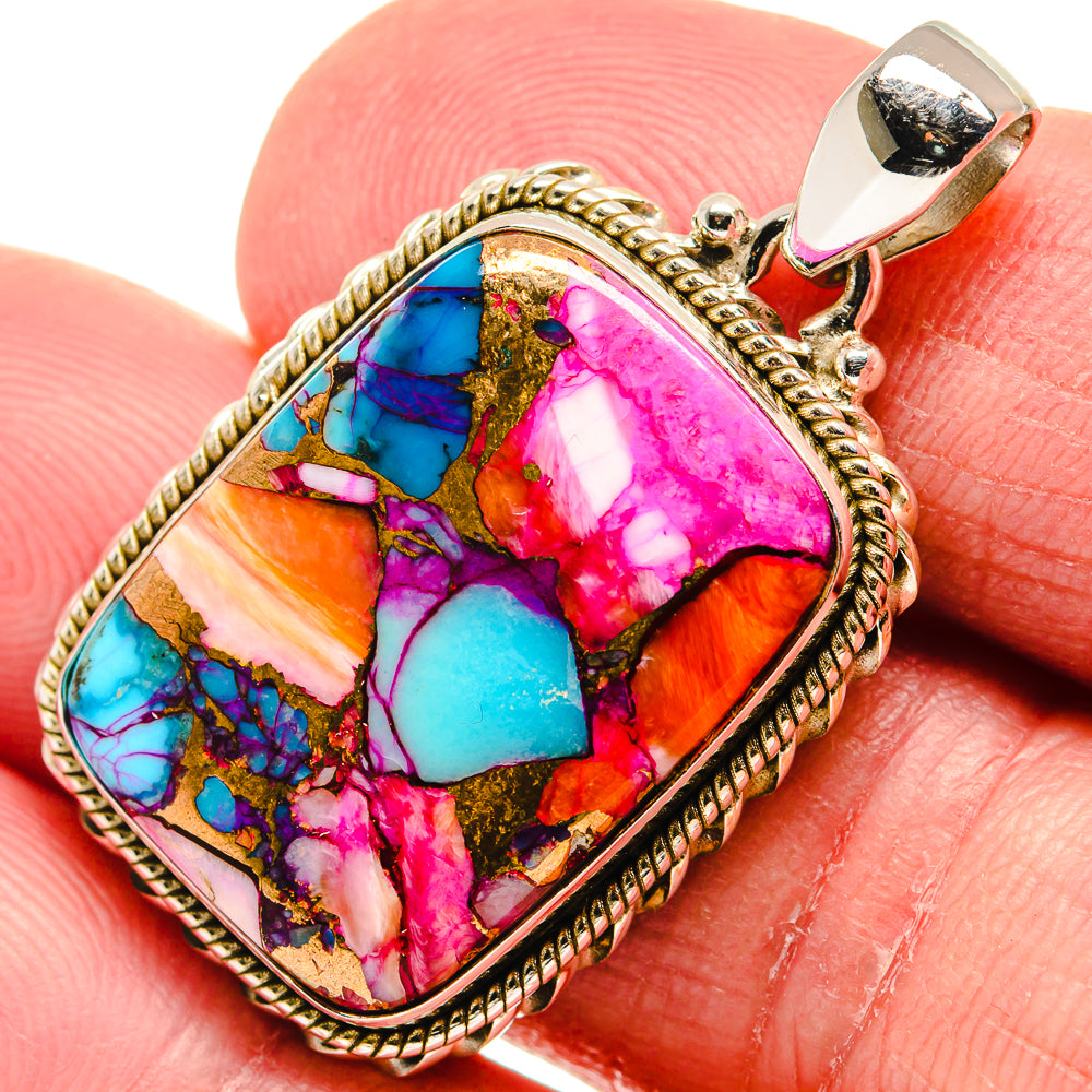 Kingman Pink Dahlia Turquoise Pendants handcrafted by Anasilvercos - PD20671