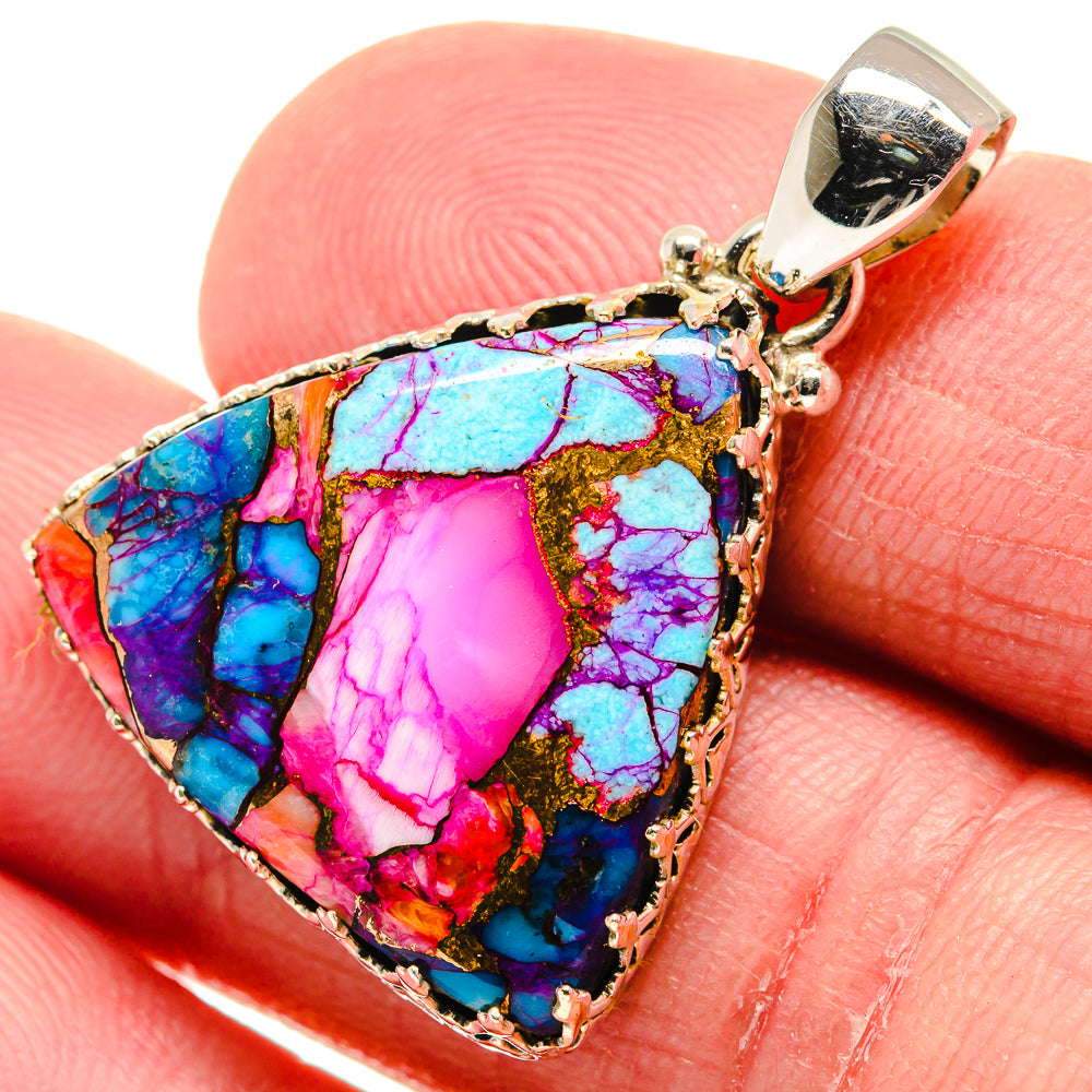 Kingman Pink Dahlia Turquoise Pendants handcrafted by Anasilvercos - PD20673