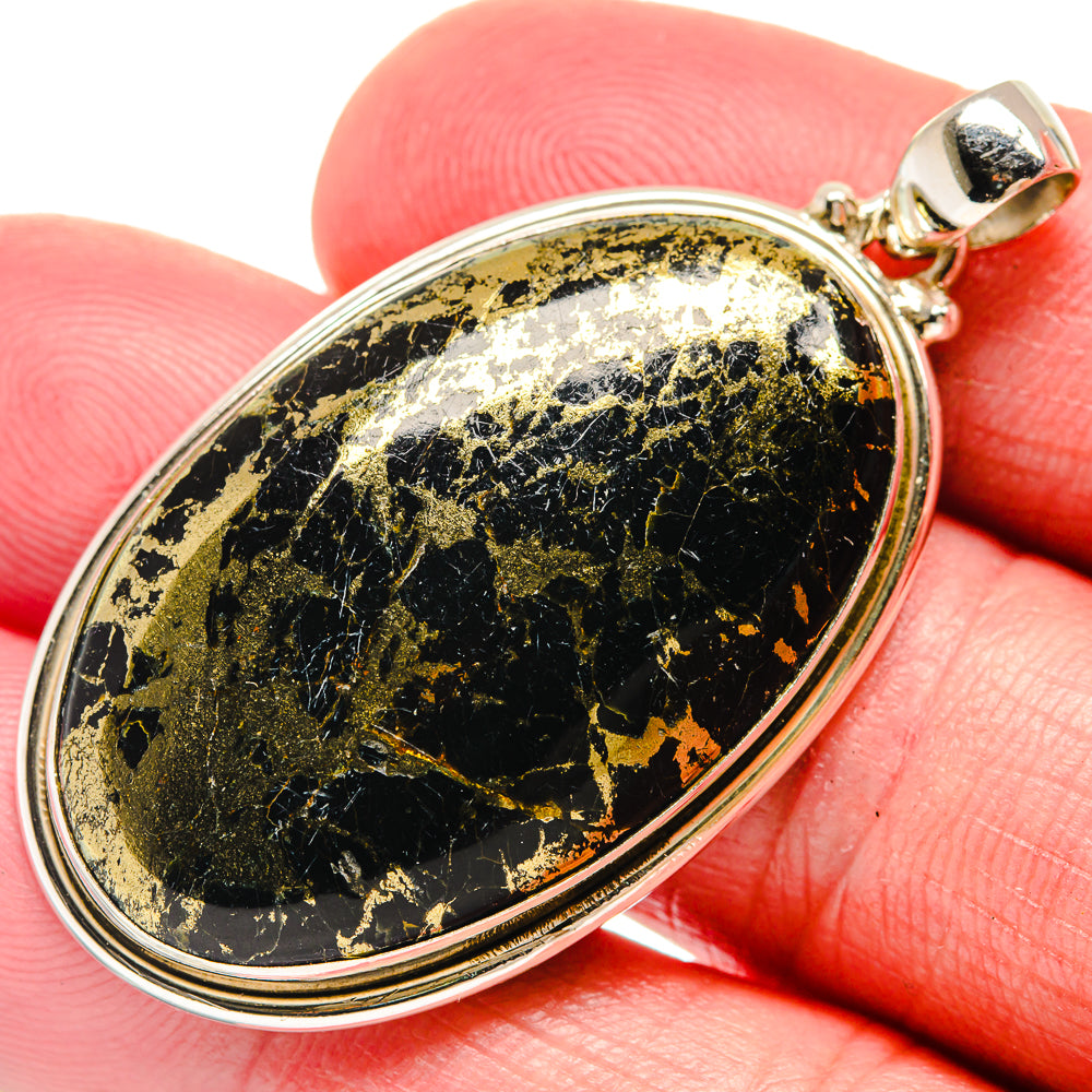 Pyrite In Black Onyx Pendants handcrafted by Anasilvercos - PD20969