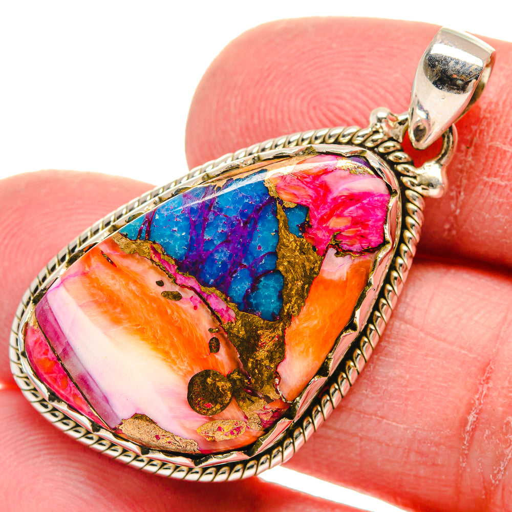 Kingman Pink Dahlia Turquoise Pendants handcrafted by Anasilvercos - PD21016