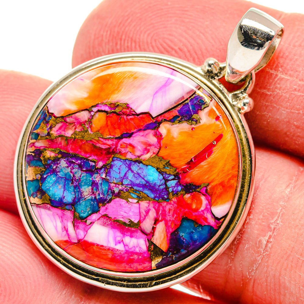 Kingman Pink Dahlia Turquoise Pendants handcrafted by Anasilvercos - PD21017