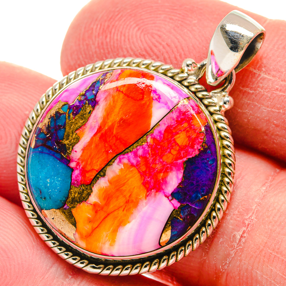 Kingman Pink Dahlia Turquoise Pendants handcrafted by Anasilvercos - PD21018