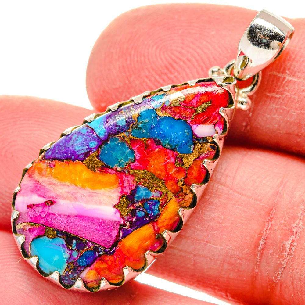 Kingman Pink Dahlia Turquoise Pendants handcrafted by Anasilvercos - PD21019