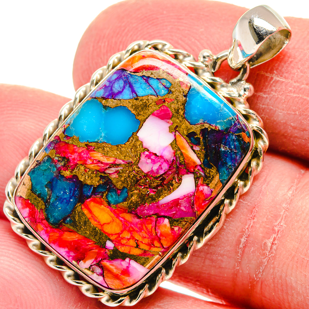 Kingman Pink Dahlia Turquoise Pendants handcrafted by Anasilvercos - PD21020