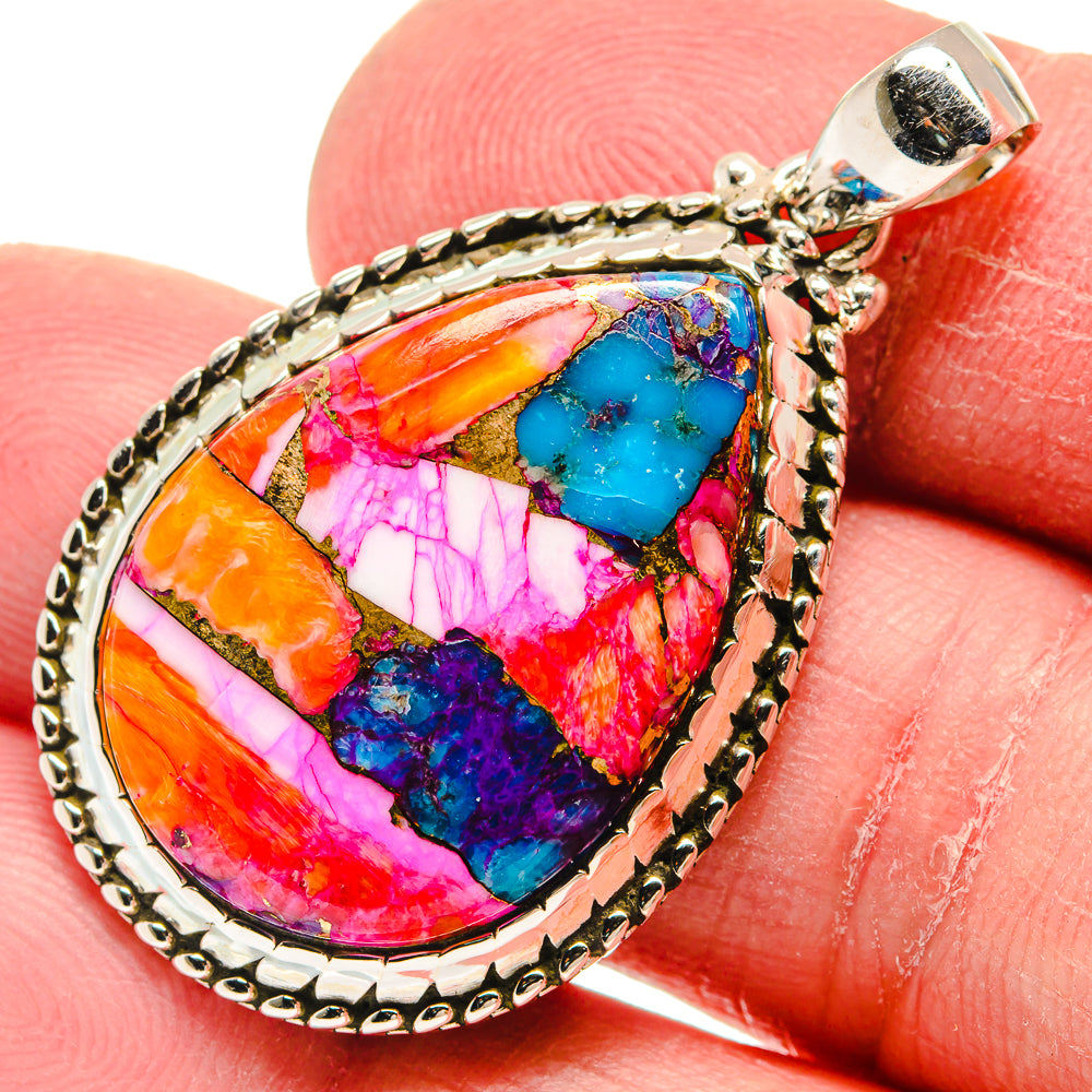 Kingman Pink Dahlia Turquoise Pendants handcrafted by Anasilvercos - PD21022
