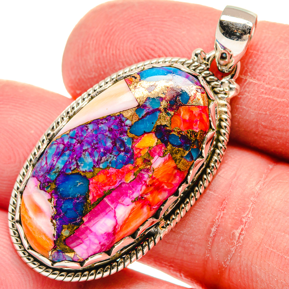 Kingman Pink Dahlia Turquoise Pendants handcrafted by Anasilvercos - PD21023