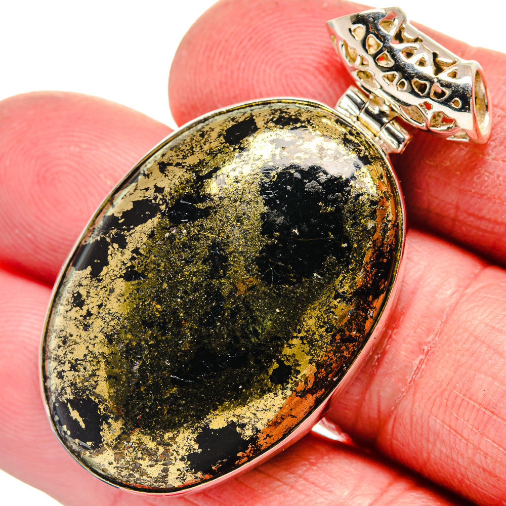 Pyrite In Black Onyx Pendants handcrafted by Anasilvercos - PD21276