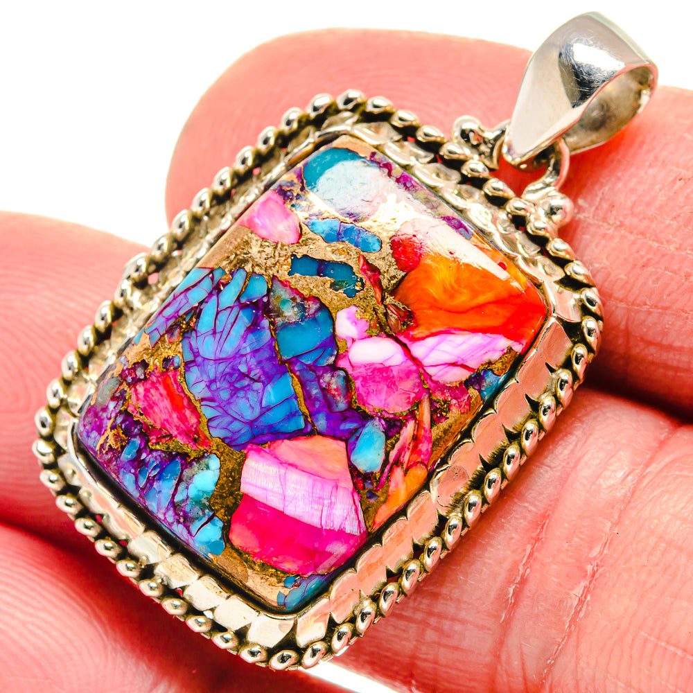 Kingman Pink Dahlia Turquoise Pendants handcrafted by Anasilvercos - PD21395