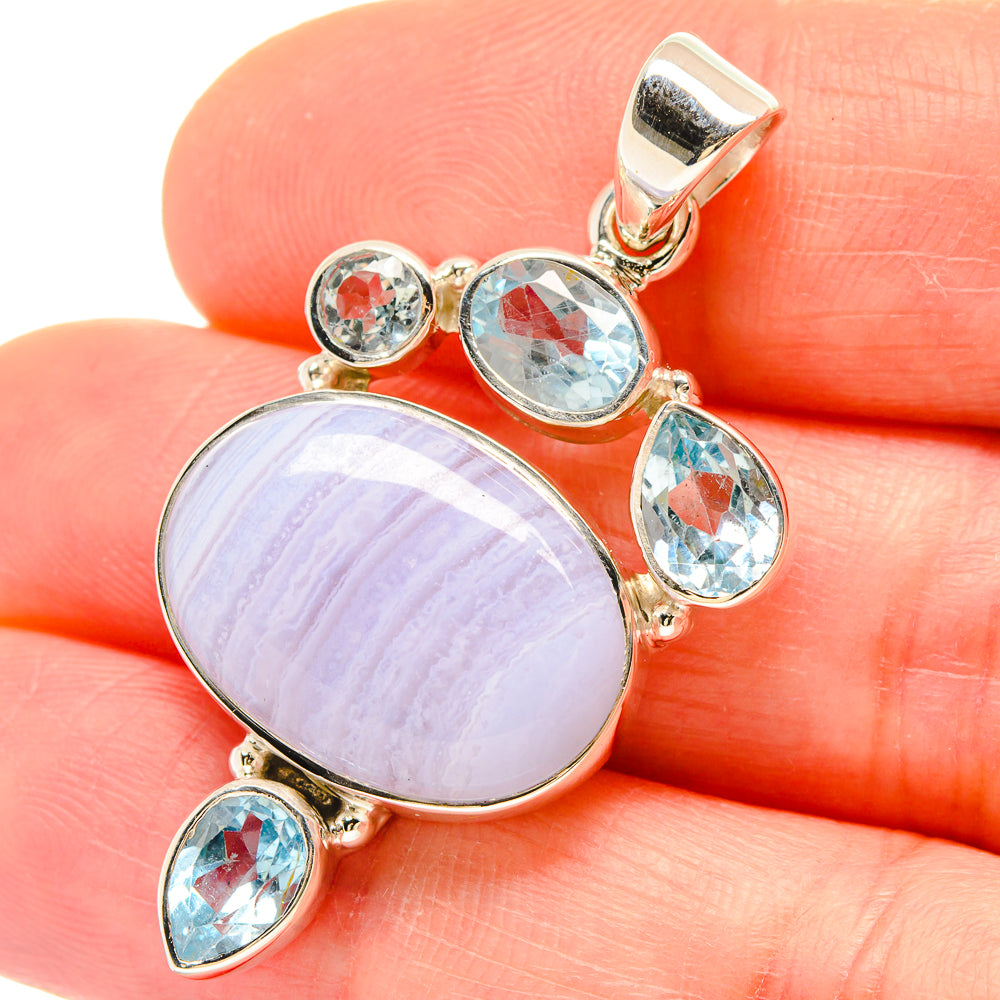 Blue Lace Agate Pendants handcrafted by Anasilvercos - PD21462