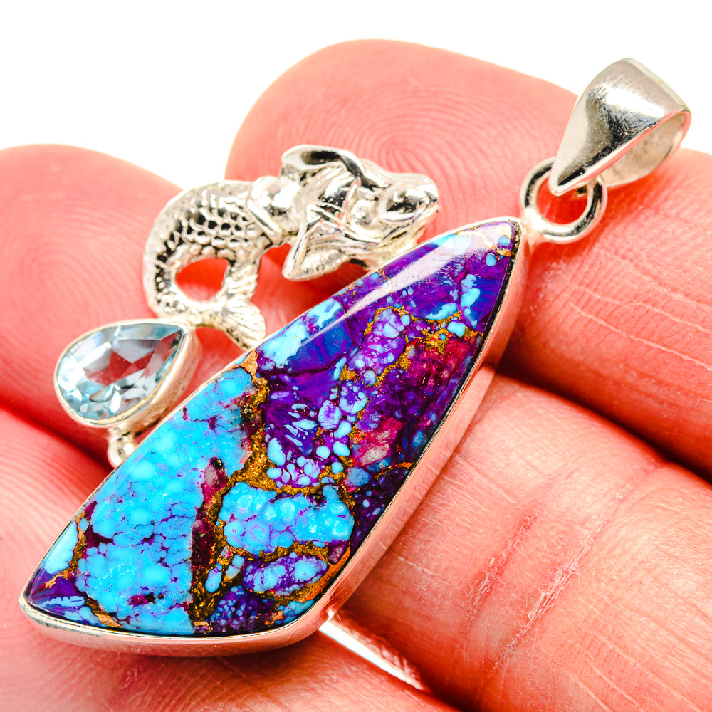 Kingman Pink Dahlia Turquoise Pendants handcrafted by Anasilvercos - PD21505