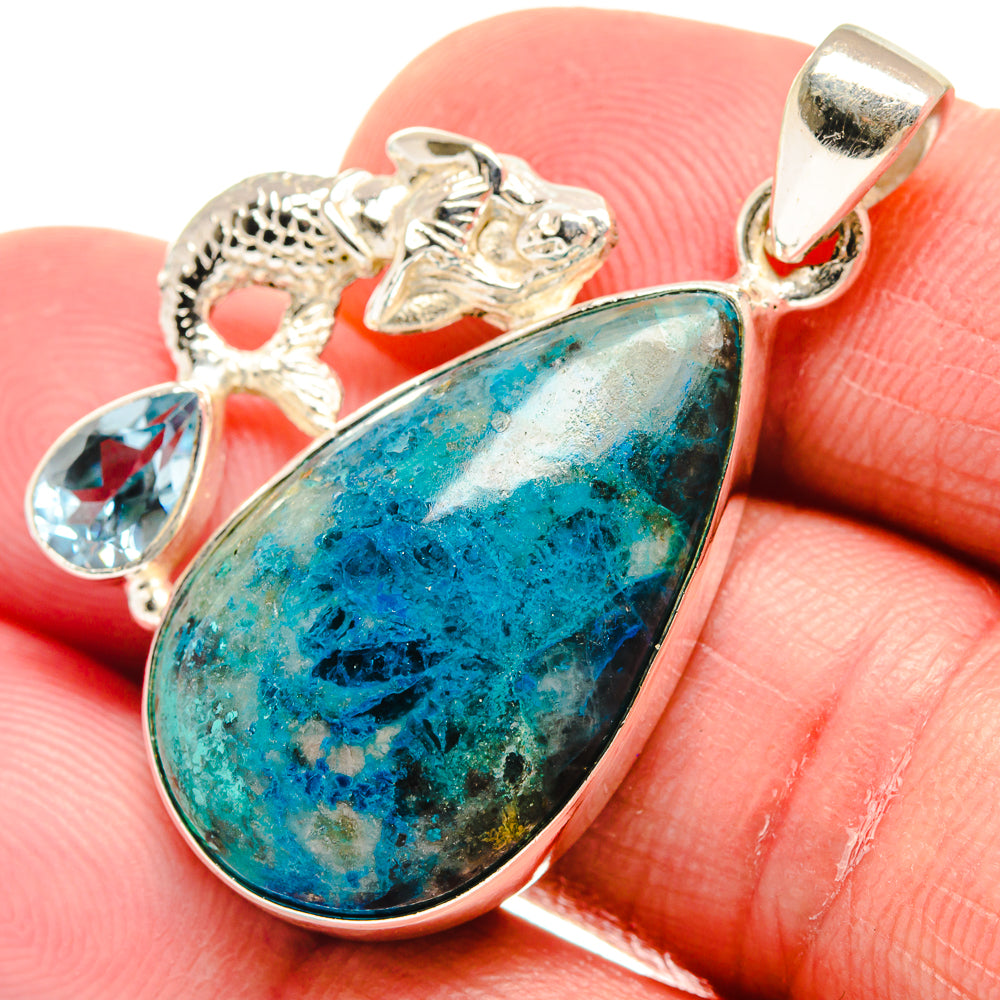 Chrysocolla In Quartz Pendants handcrafted by Anasilvercos - PD21567