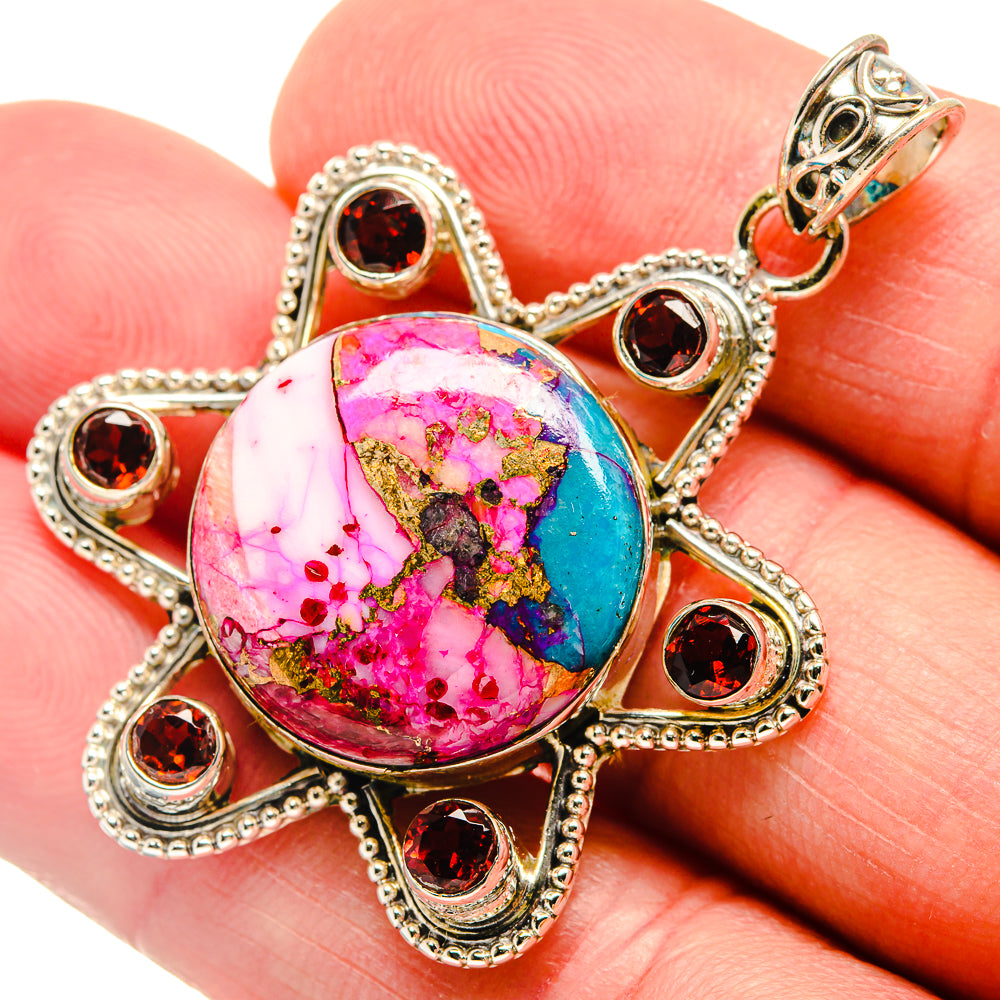 Kingman Pink Dahlia Turquoise Pendants handcrafted by Anasilvercos - PD21660