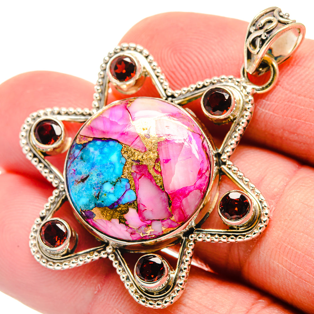 Kingman Pink Dahlia Turquoise Pendants handcrafted by Anasilvercos - PD21709