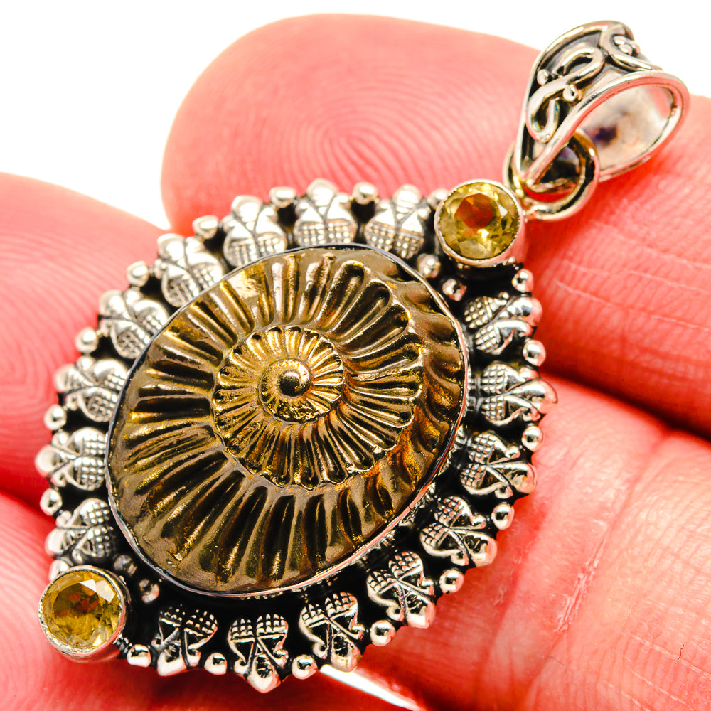 Pyrite Fossil, Citrine Pendants handcrafted by Anasilvercos - PD21752