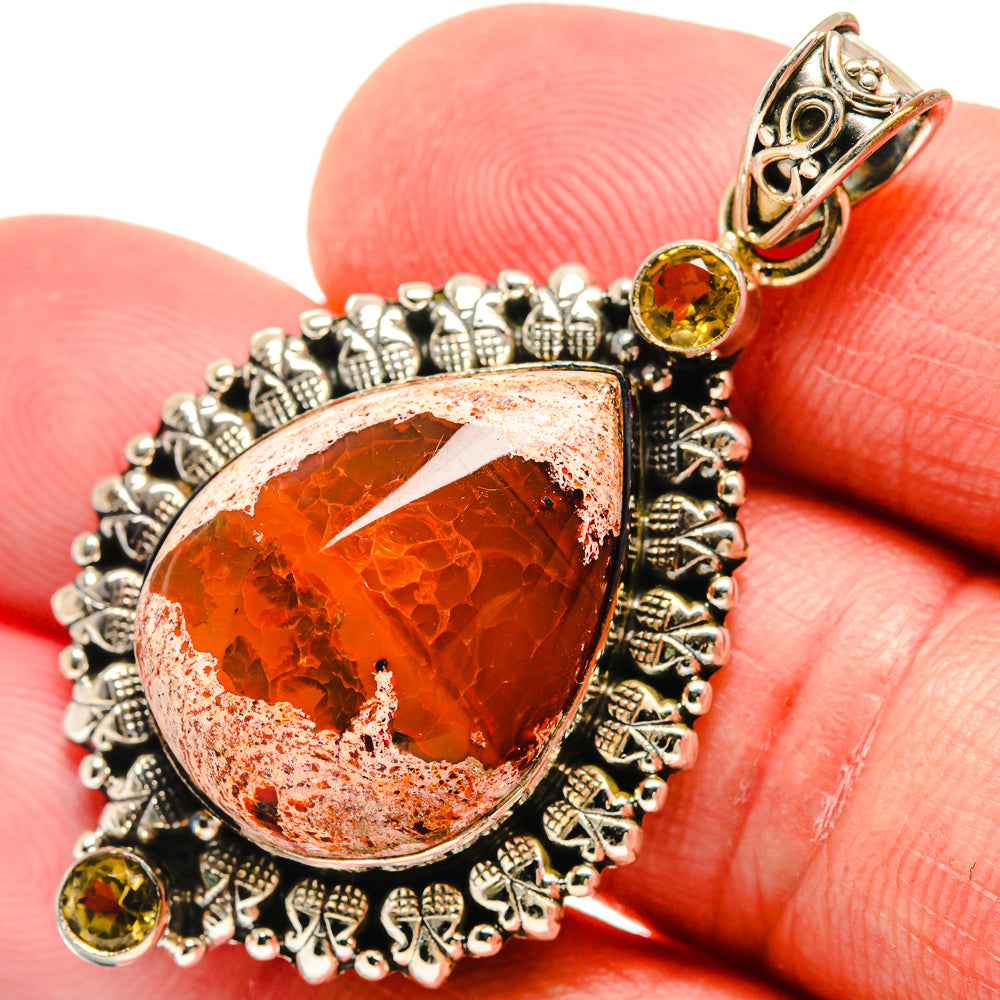 Mexican Fire Opal, Citrine Pendants handcrafted by Anasilvercos - PD21758