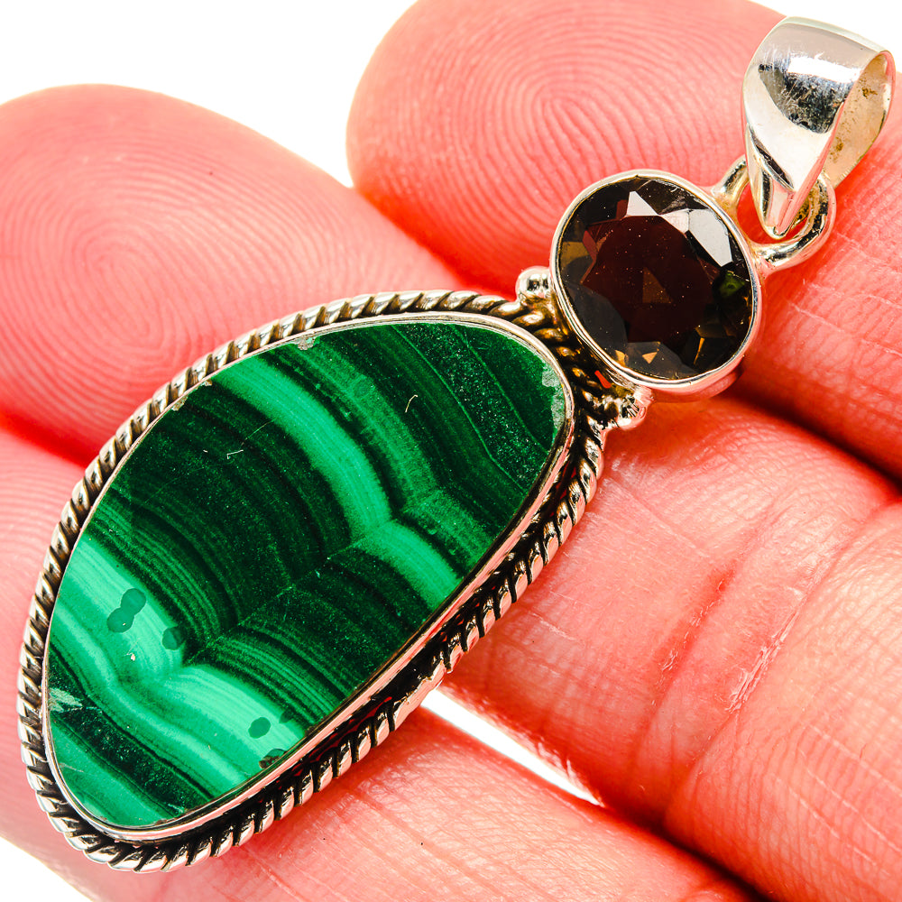 Malachite, Smoky Quartz Pendants handcrafted by Anasilvercos - PD21762