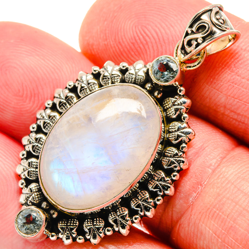 Rainbow Moonstone, Blue Topaz Pendants handcrafted by Anasilvercos - PD21764