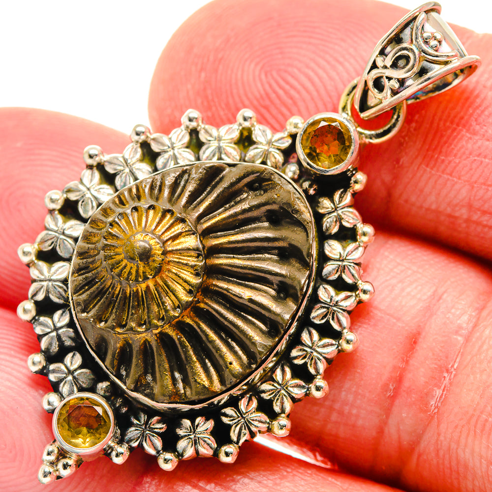 Pyrite Fossil, Citrine Pendants handcrafted by Anasilvercos - PD21772