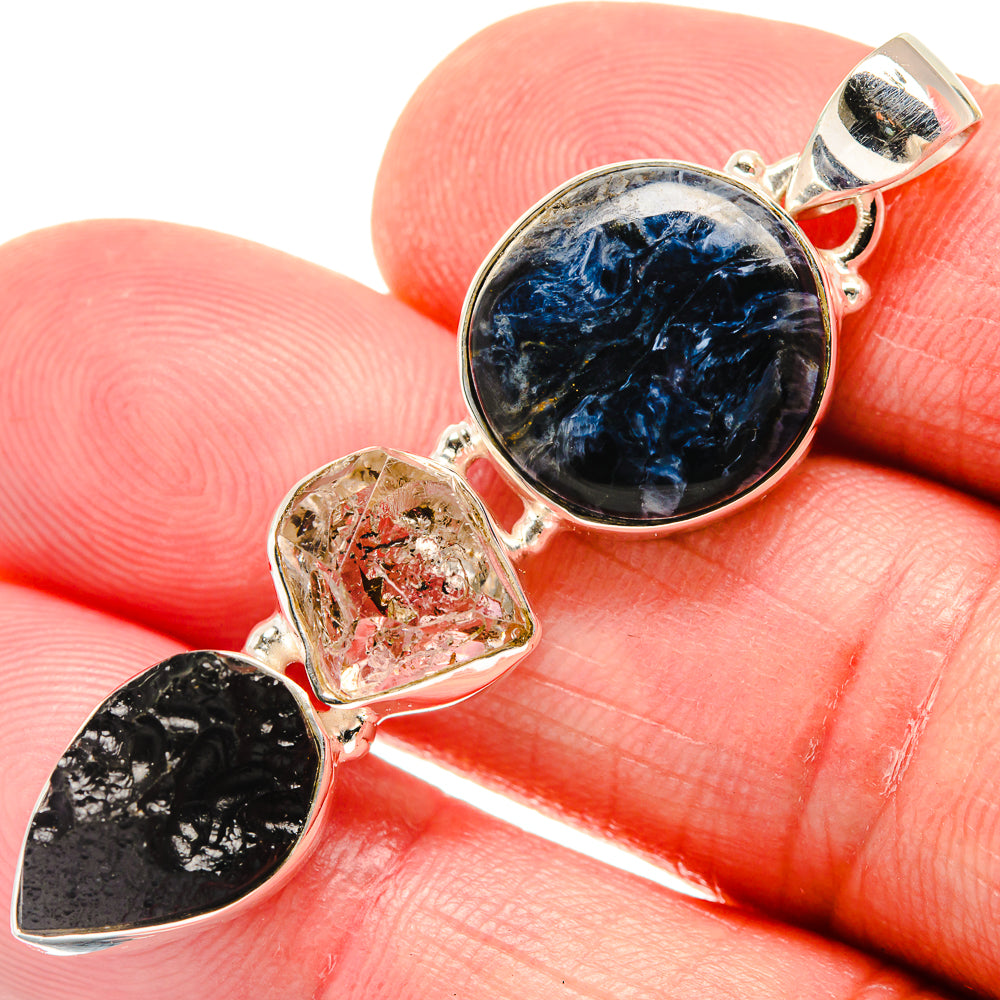 Pietersite, Tektite, Herkimer Diamond Pendants handcrafted by Anasilvercos - PD21774