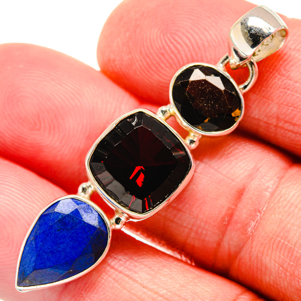 Garnet, Smoky Quartz, Lapis Lazuli Pendants handcrafted by Anasilvercos - PD21775