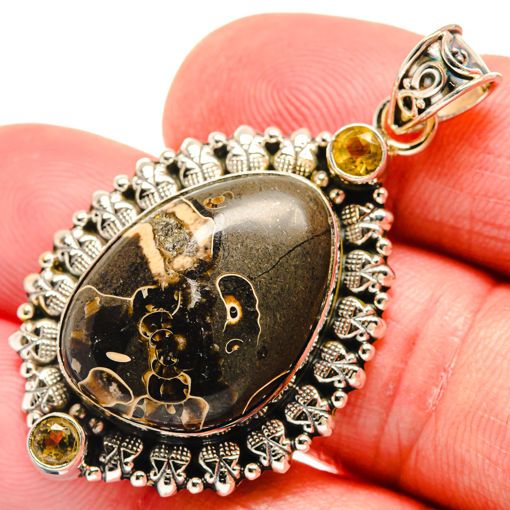 Turritella Agate, Citrine Pendants handcrafted by Anasilvercos - PD21781
