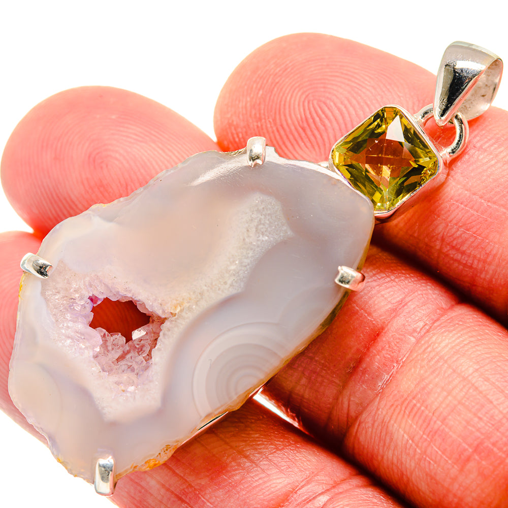 White Geode Slice, Citrine Pendants handcrafted by Anasilvercos - PD21783