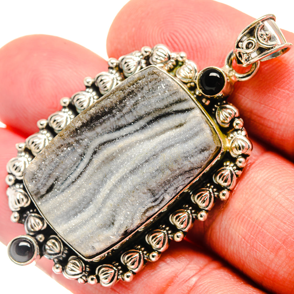 Desert Druzy, Black Onyx Pendants handcrafted by Anasilvercos - PD21789