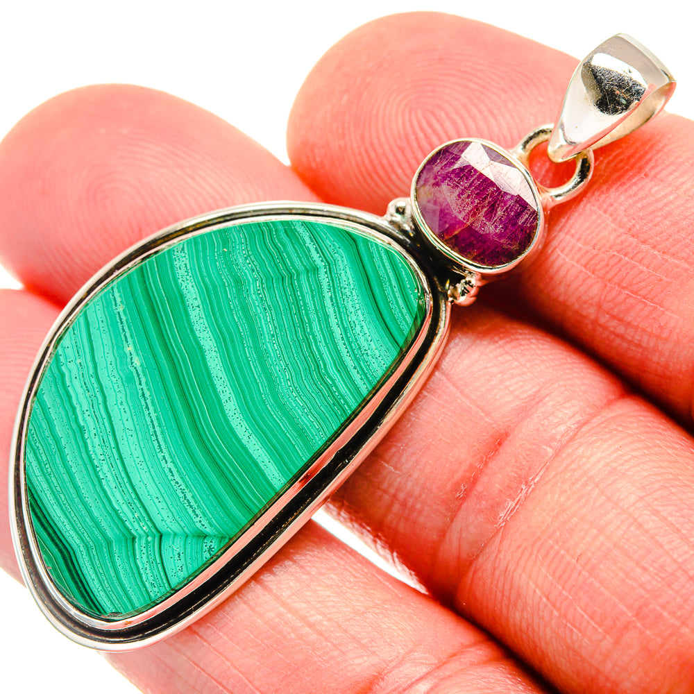 Malachite, Ruby Pendants handcrafted by Anasilvercos - PD21792
