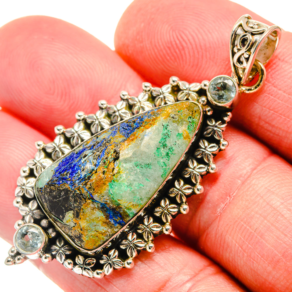 Azurite, Blue Topaz Pendants handcrafted by Anasilvercos - PD21793