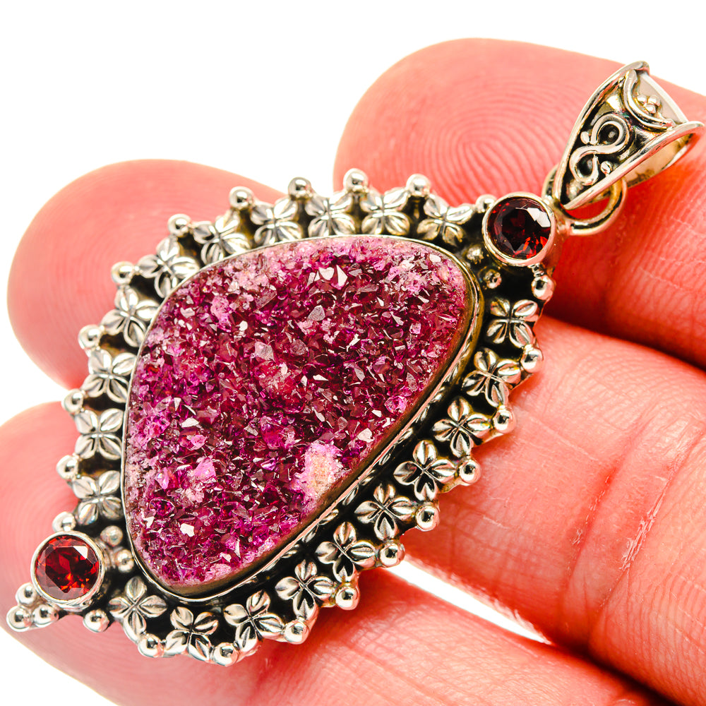 Cobalto Calcite Druzy, Garnet Pendants handcrafted by Anasilvercos - PD21798