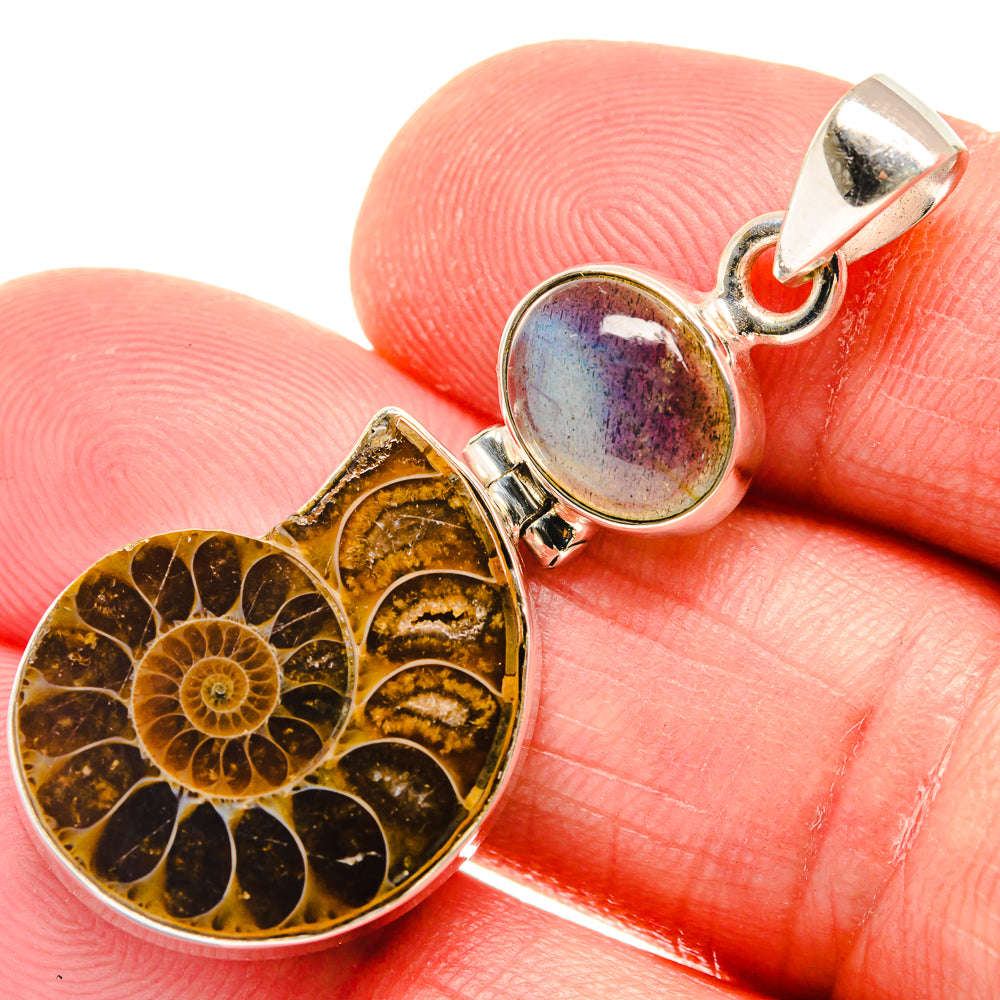 Ammonite Fossil, Labradorite Pendants handcrafted by Anasilvercos - PD21808