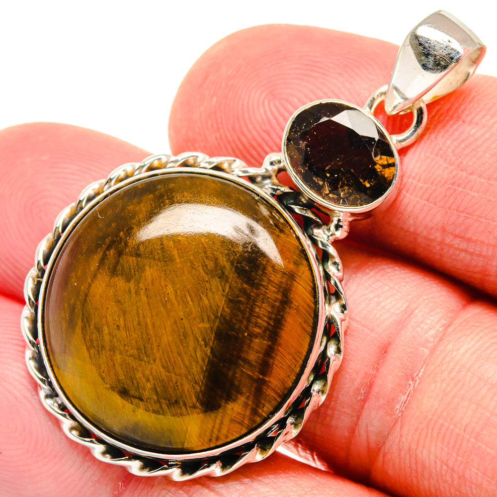 Tiger Eye, Smoky Quartz Pendants handcrafted by Anasilvercos - PD21816