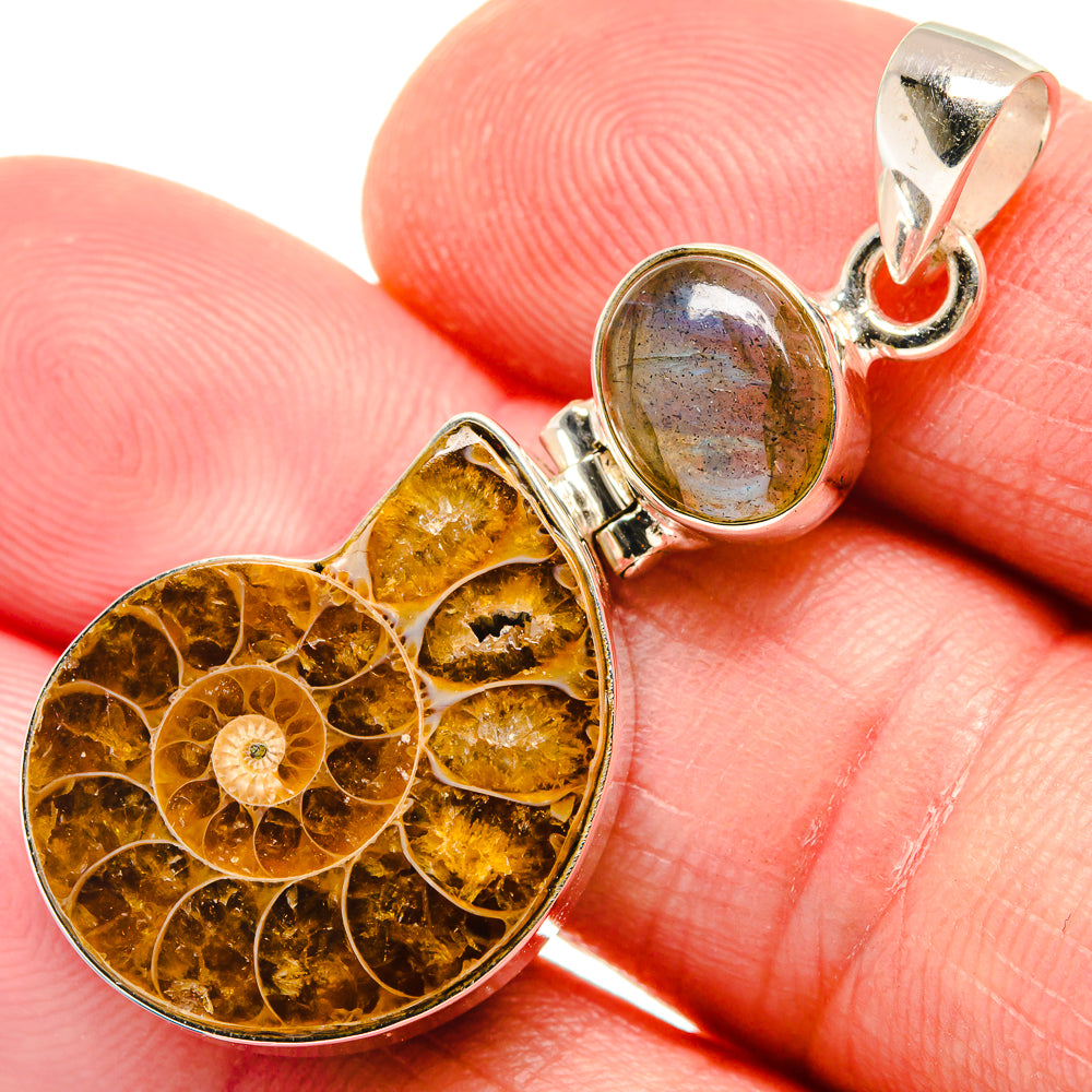 Ammonite Fossil, Labradorite Pendants handcrafted by Anasilvercos - PD21818