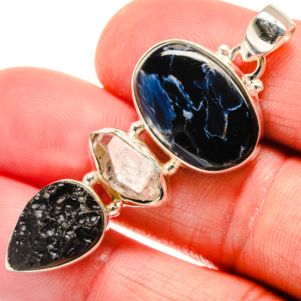 Pietersite, Tektite, Herkimer Diamond Pendants handcrafted by Anasilvercos - PD21820