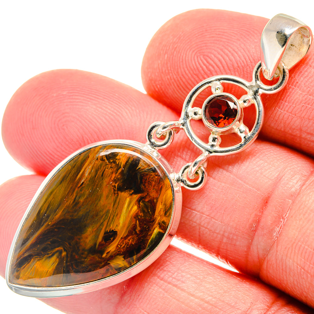 Golden Pietersite, Garnet Pendants handcrafted by Anasilvercos - PD21822