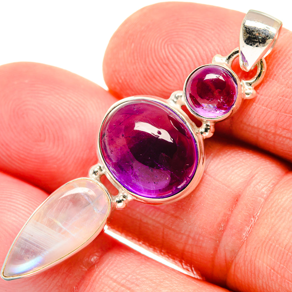 Amethyst, Rainbow Moonstone Pendants handcrafted by Anasilvercos - PD21823