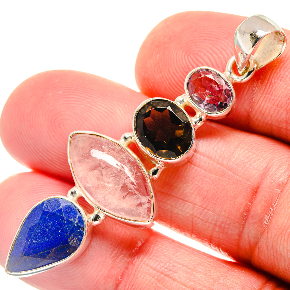 Rose Quartz, Lapis Lazuli, Smoky Quartz Pendants handcrafted by Anasilvercos - PD21827