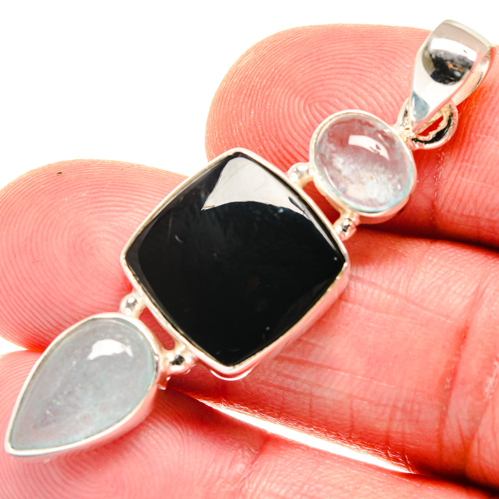 Black Onyx, Aquamarine Pendants handcrafted by Anasilvercos - PD21828
