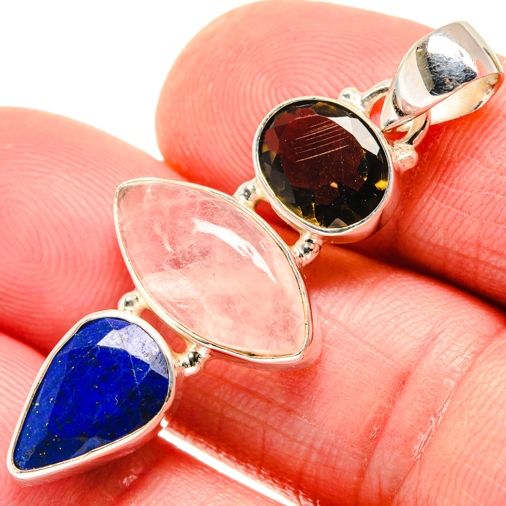 Rose Quartz, Smoky Quartz, Lapis Lazuli Pendants handcrafted by Anasilvercos - PD21829