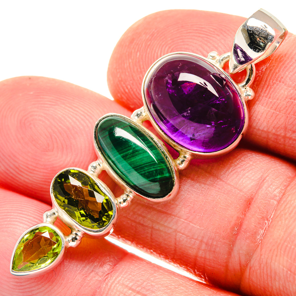 Amethyst, Malachite, Peridot Pendants handcrafted by Anasilvercos - PD21831