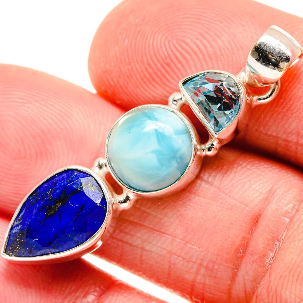 Lapis Lazuli, Larimar, Blue Topaz Pendants handcrafted by Anasilvercos - PD21834