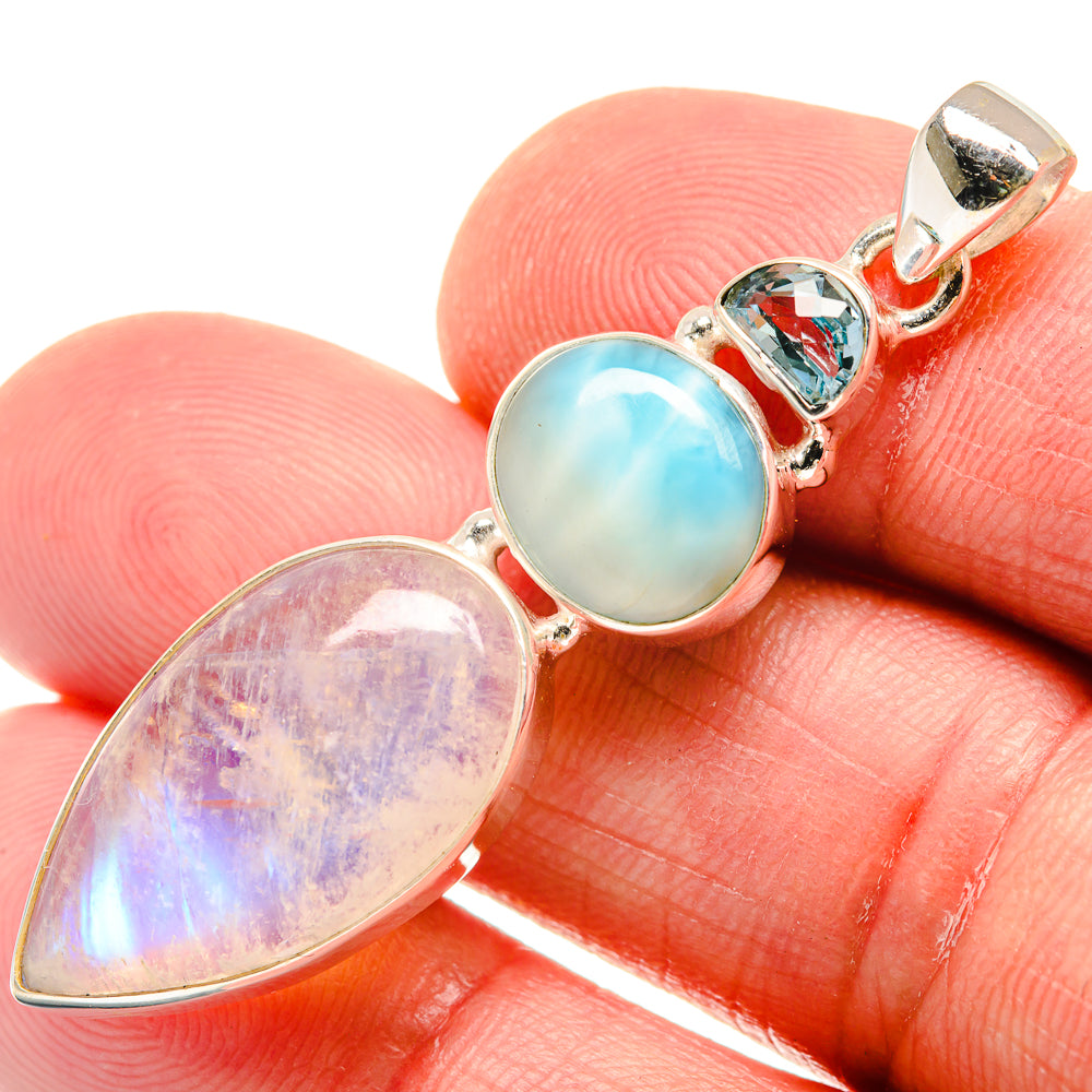 Rainbow Moonstone, Larimar, Blue Topaz Pendants handcrafted by Anasilvercos - PD21836